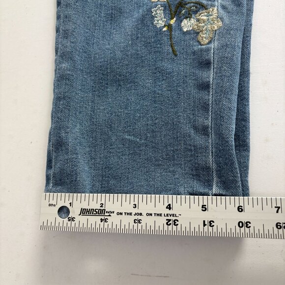 J Jill Denim Weekender Straight Leg Jeans Size 10 Floral Embroidery Mid Rise - Picture 13 of 14